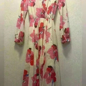 The Moon- Style Ivory & Red Floral Print Long Sleeve Maxi Dress. Size: M.